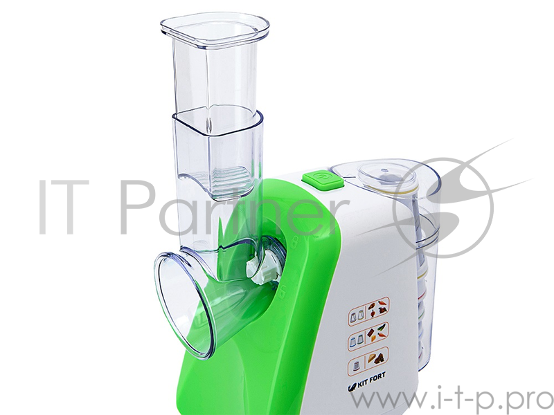 комбайн KITFORT КТ-1318-3 зеленый KITFORT КТ-1318-3 Терка электрическая зеленая. Мощность: 150 Вт. Время непрерывной работы: 10 мин. Длина шнура: 70 см. Размер: 240 х 148 х 300 мм. Предназначена для терки и шинковки овощей, фруктов и других пищевых п