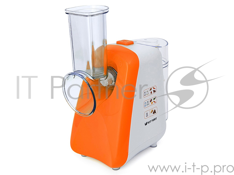 комбайн KITFORT КТ-1318-2 оранжевый KITFORT КТ-1318-2 Терка электрическая оранжевая. Мощность: 150 Вт. Время непрерывной работы: 10 мин. Длина шнура: 70 см. Размер: 240 х 148 х 300 мм. Предназначена для терки и шинковки овощей, фруктов и других пищев