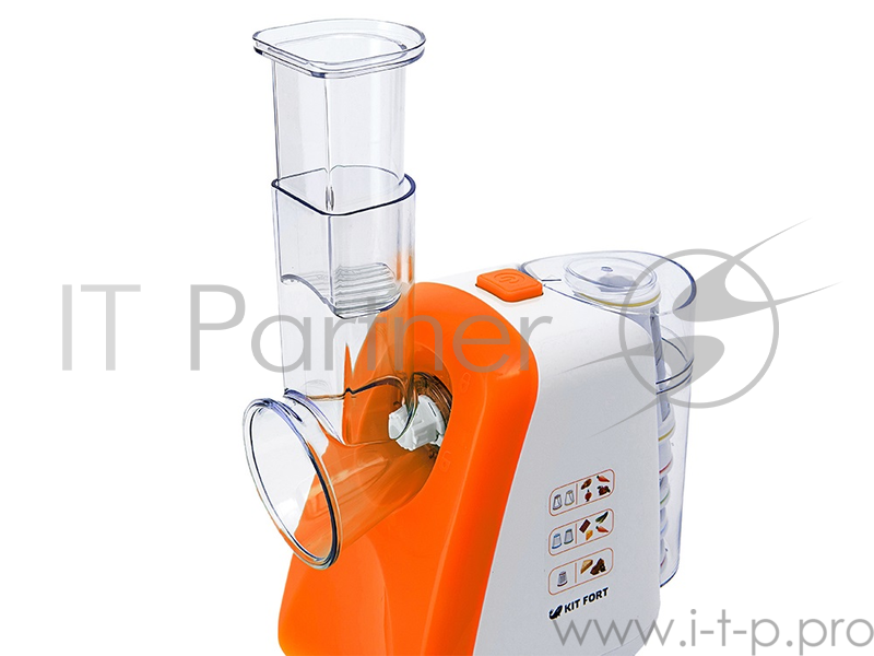 комбайн KITFORT КТ-1318-2 оранжевый KITFORT КТ-1318-2 Терка электрическая оранжевая. Мощность: 150 Вт. Время непрерывной работы: 10 мин. Длина шнура: 70 см. Размер: 240 х 148 х 300 мм. Предназначена для терки и шинковки овощей, фруктов и других пищев