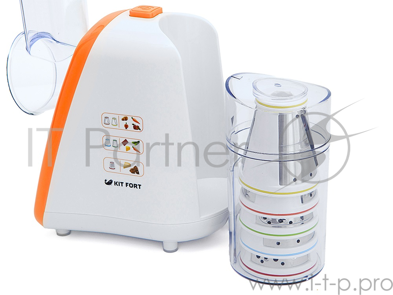 комбайн KITFORT КТ-1318-2 оранжевый KITFORT КТ-1318-2 Терка электрическая оранжевая. Мощность: 150 Вт. Время непрерывной работы: 10 мин. Длина шнура: 70 см. Размер: 240 х 148 х 300 мм. Предназначена для терки и шинковки овощей, фруктов и других пищев