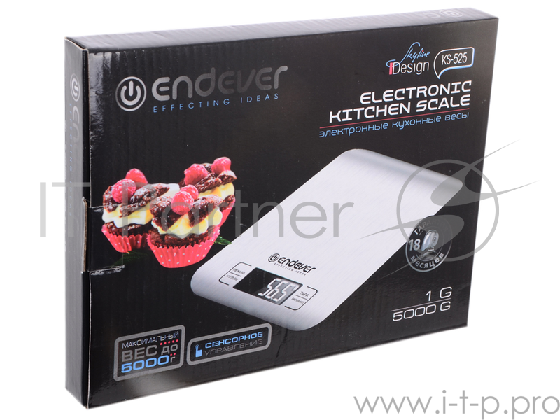 Электронные кухонные весы Endever Skyline KS-525, вес от 2 г до 5 кг. Стальной корпус, LCD-дисплей, авто отключение
