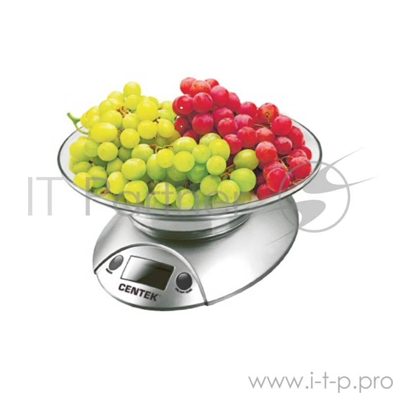 Весы кухонные Centek CT-2451 электронные, чаша, пластик, 5кг, шаг 1г, тарирование (серебро/черный)