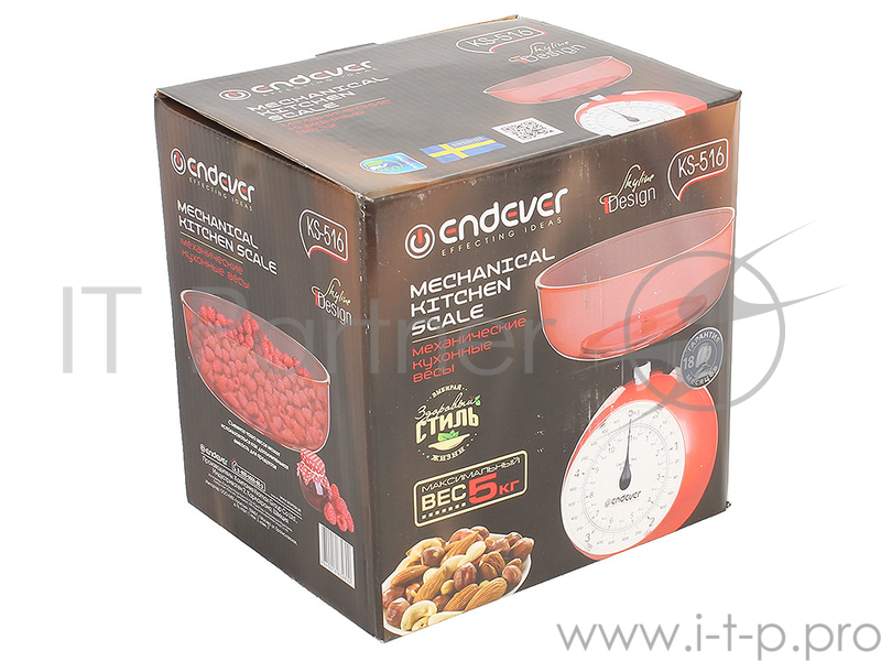 Кухонные механические весы Endever KS-516, максимальный вес 5 кг, цена деления 40 г