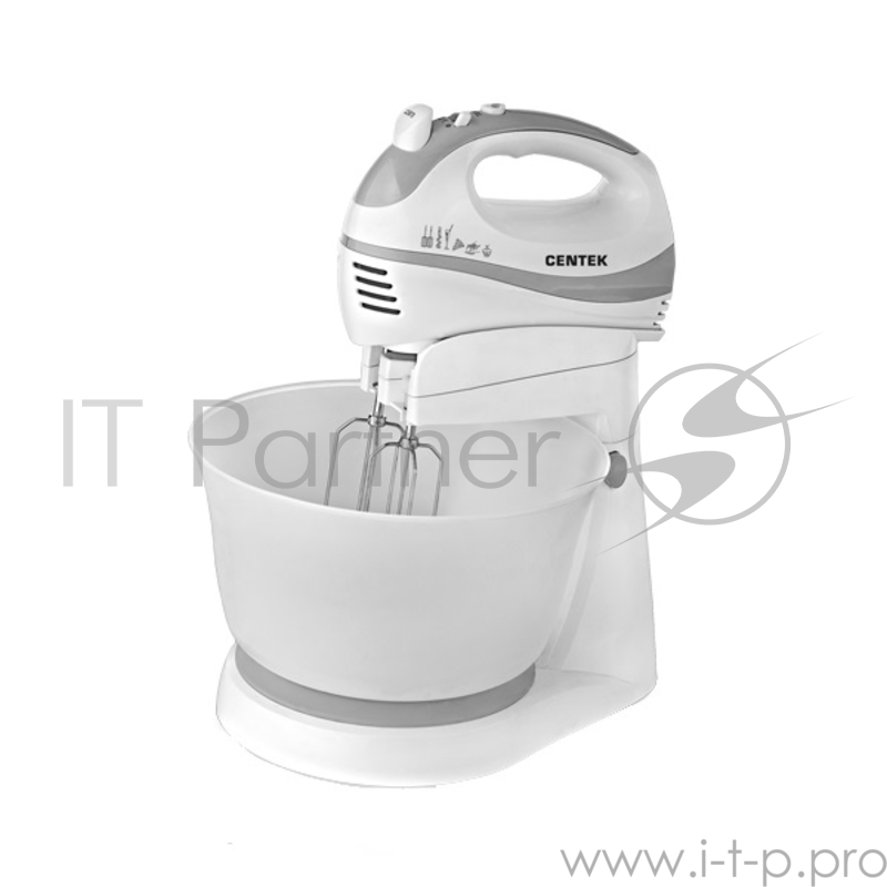 Миксер с чашей Centek CT-1105 (белый/серый) 320Вт, 3.5л, 5 скоростей+турбо, взбивание/замешивание