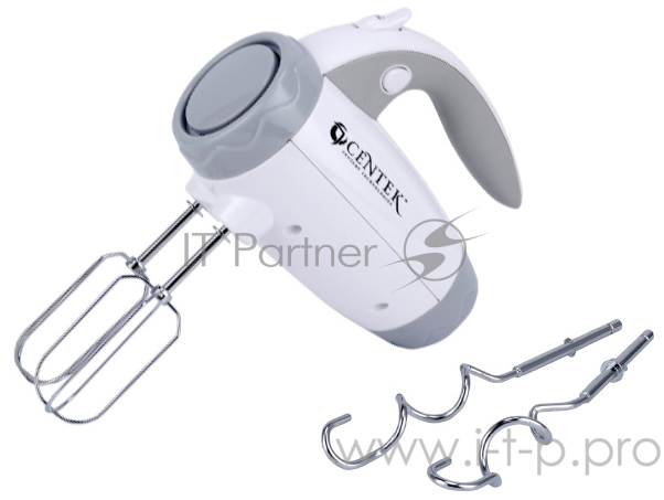 Миксер Centek CT-1114 (белый/серый) 350Вт, 6 скоростей+турбо, взбивание/замешивание