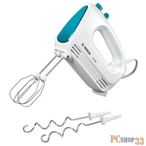 Миксер BOSCH MFQ2210D , 375 Вт, цвет: белый/ голубой, 4 скорости+ импульс.режим, 2 крюка+ 2 венчика