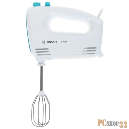 Миксер BOSCH MFQ2210D , 375 Вт, цвет: белый/ голубой, 4 скорости+ импульс.режим, 2 крюка+ 2 венчика