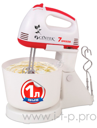 Миксер с чашей Centek CT-1113 белый/красный