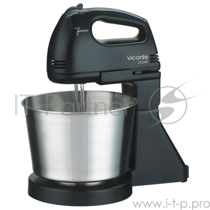 Миксер VICONTE VC-346 Мощность 250Вт. 7 скоростей работы. Металлическая чаша 2,0 л. Изготовлен из высококачественного металла и пластика. Венчики для смешивания. Венчики для сбивания. Удобная подставка со съемной чашей.