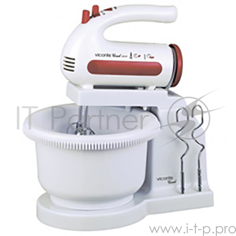 Миксер Viconte VC-352 Coral вращающаяся чаша мощность 300 Вт крючки для замешивания теста, венчик для взбивания специальное место для насадок кнопка отсоединения насадок