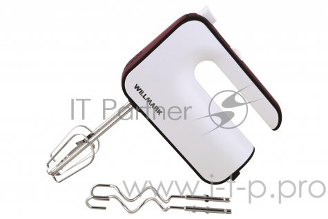 Миксер WILLMARK WHM-313 (2 вида насадок, 300Вт, 5 скоростей) бордовый