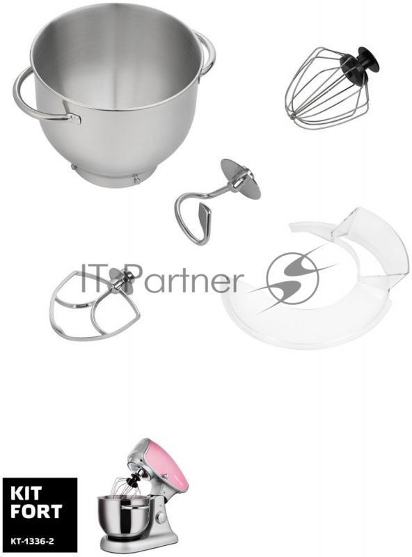 Миксер стационарный Kitfort KT-1336-2, металл/ сталь, 1000 Вт, 5 л, металлик/ розовый