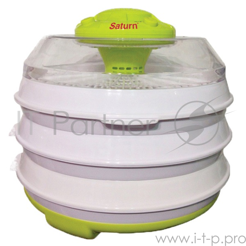 сушилка SATURN ST-FP0112 Мощность: 350 Вт. Температура: 40-70 °С. 6 складных ярусов. Вместительность 1 яруса: 1 кг. Термостат. Автоотключение при перегреве. Корпус изготовлен из пищевого пластика. Продукты для сушки: овощи, фрукты, грибы, орехи, ягод