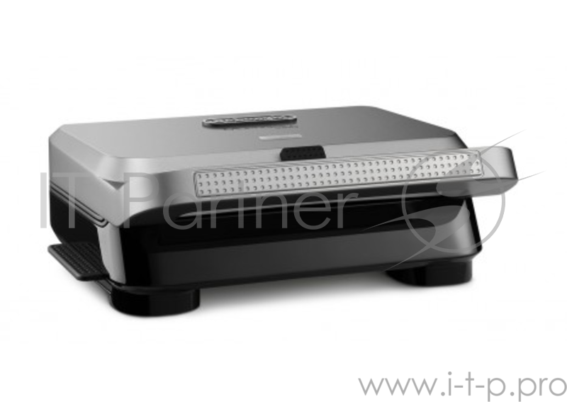 Электрогриль DeLonghi SW12AC.S, для сендвичей и вафель, 800Вт, мех. управл, 4 съёмных пластины, антипригар, ёмкость для сбора жира, вес 1кг, чёрный/се
