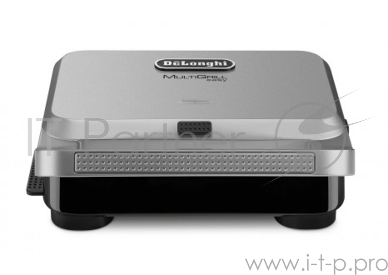 Электрогриль DeLonghi SW12AC.S, для сендвичей и вафель, 800Вт, мех. управл, 4 съёмных пластины, антипригар, ёмкость для сбора жира, вес 1кг, чёрный/се