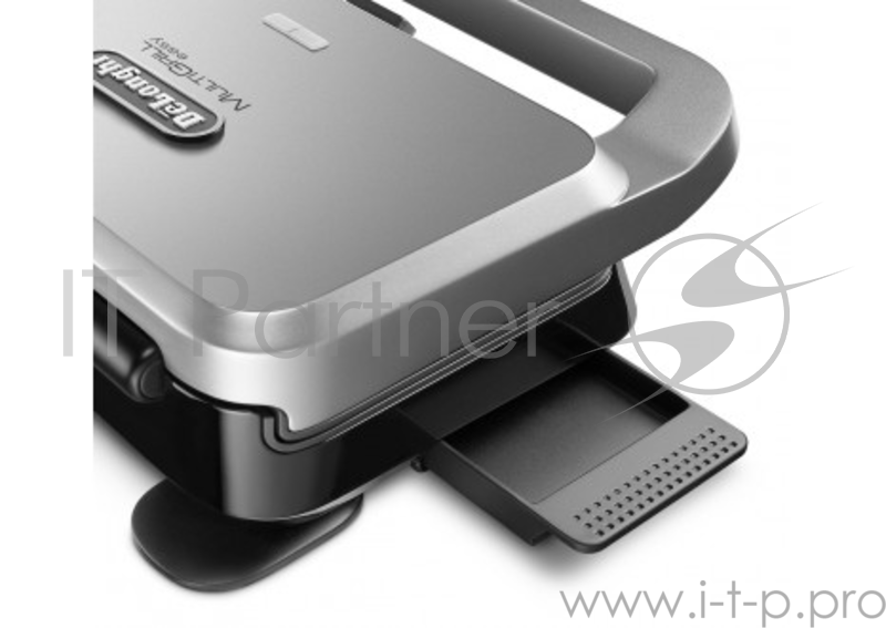 Электрогриль DeLonghi SW12AC.S, для сендвичей и вафель, 800Вт, мех. управл, 4 съёмных пластины, антипригар, ёмкость для сбора жира, вес 1кг, чёрный/се