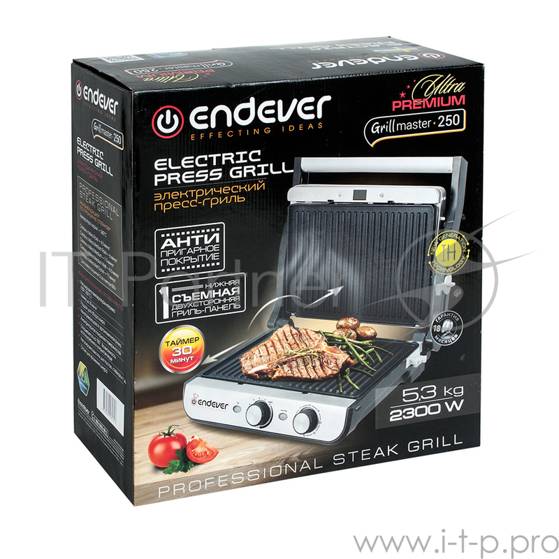 Электрический пресс-гриль ENDEVER Grillmaster 250, серебристый/черный, 2 шт/уп