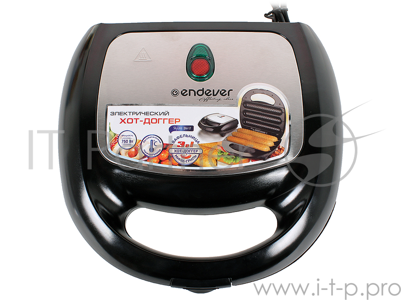 Прибор для приготовления хот-догов ENDEVER Skyline SM-17 750Вт, черный, автотерморегулятор антипригарное внутреннее покрытие, индикаторы нагрева и го