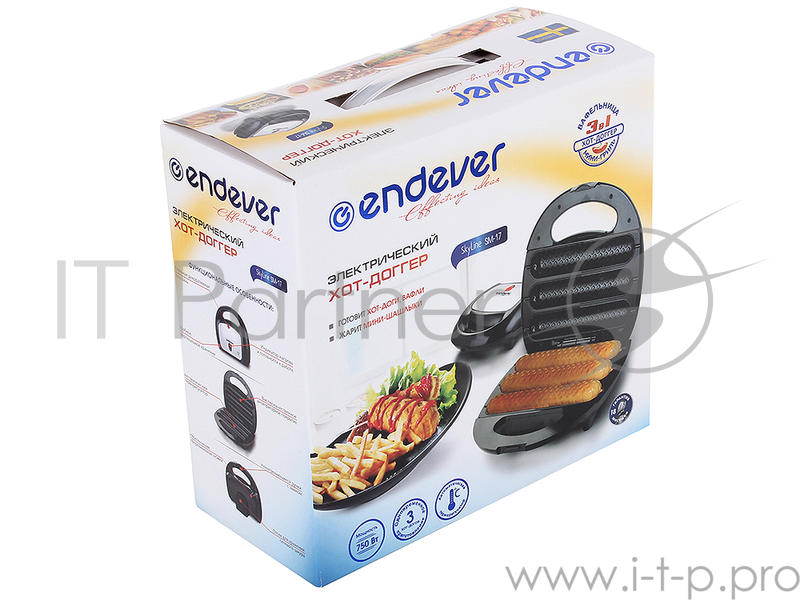 Прибор для приготовления хот-догов ENDEVER Skyline SM-17 750Вт, черный, автотерморегулятор антипригарное внутреннее покрытие, индикаторы нагрева и го