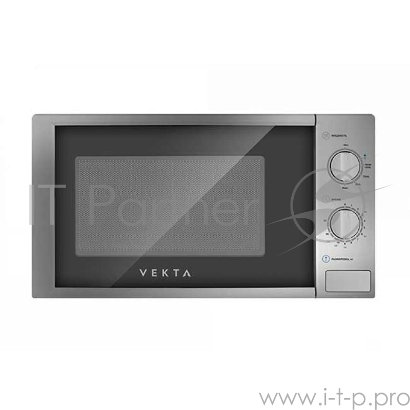 Микроволновая печь VEKTA MS720AHS 20 л., механическое управление, мощность 700Вт, цвет серебряный, внутреннее покрытие - эмаль, открытие дверцы - кнопка, таймер 30 мин, разморозка по весу