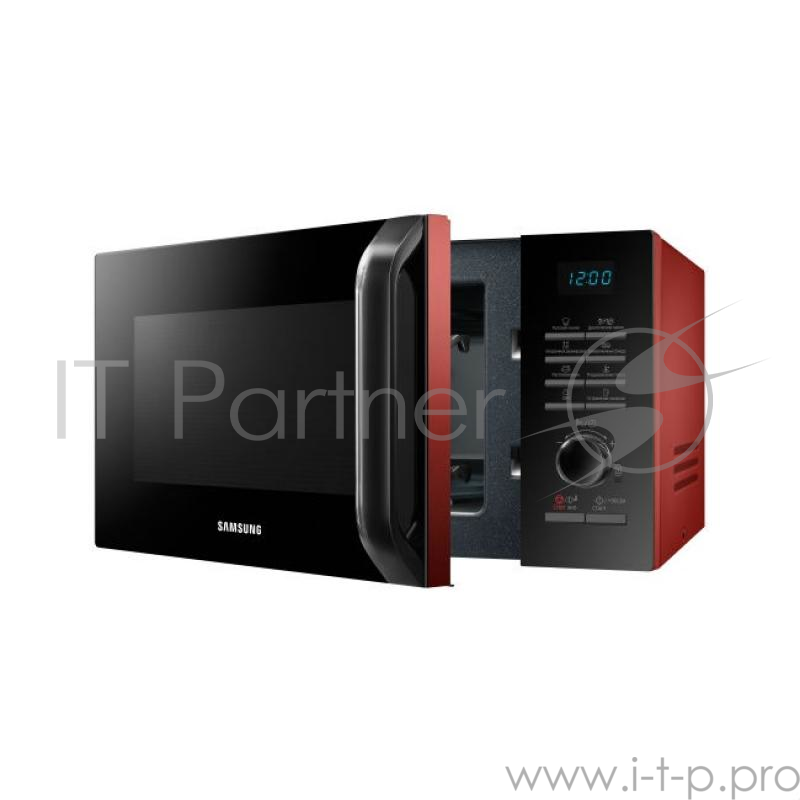 Микроволновая печь23л, Samsung MS23H3115QR, соло, БИОкерамика, тактовый/поворотный переключатель, красный, рецепты здорового питания, размягчение/растапливание, 37 рецептов русского меню, очистка от запахов, поддержание тепла черный