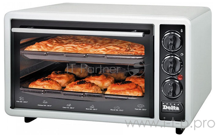 Мини-печь DELTA с термостатом D-023А (с тэном повышенной мощности,1300 Вт,40 л,2 нагреват. элемента,2 противня,решетка, таймер 90 мин.)