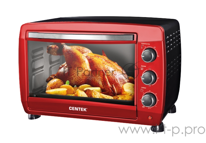 Жарочный шкаф Centek CT-1532-46 красный PROMO <46л> 2000Вт, 4 режима + круглый противень