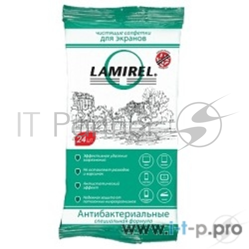 Чистящие средства Lamirel LA-21617(01) Антибактериальные чистящие салфетки Lamirel для экранов всех типов, 24 шт, еврослот, мягкая упаковка
