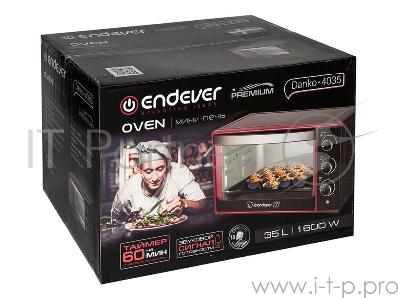 Мини-печь Endever Danko 4035, чёрно-красный, 1600 Вт., объем 35 л.