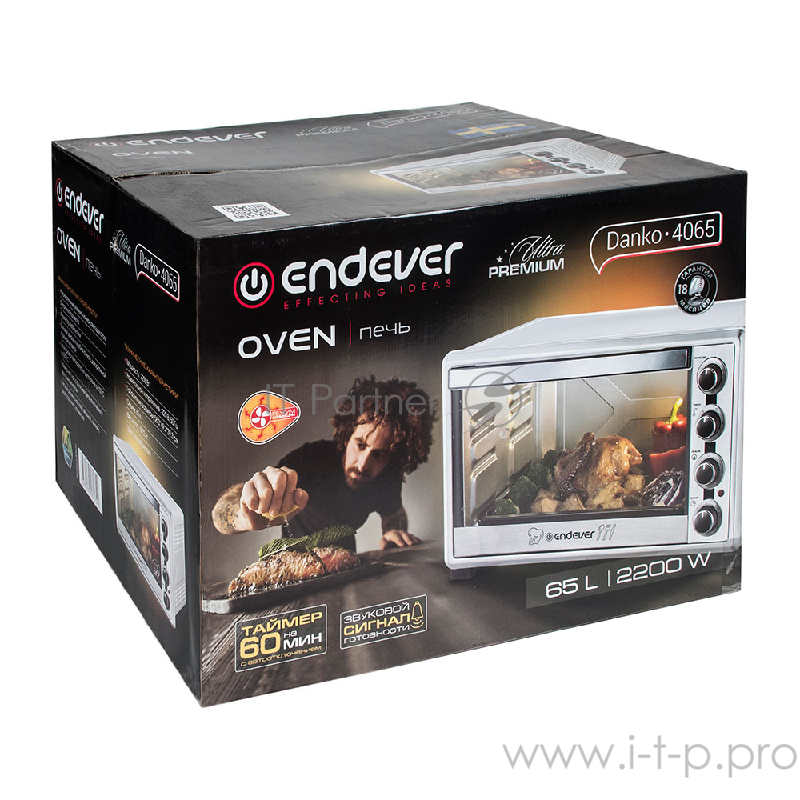 Мини-печь Endever Danko 4065 серебристый цвет, мощность 2200Вт, объем 65 л.