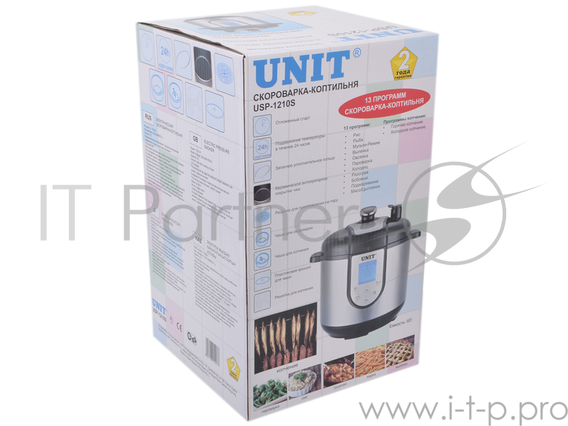 Скороварка-коптильня UNIT USP-1210S, 1100Вт., 6л., 2 чаши, керамическое покрытие чаш, 13 программ, LCD дисплей