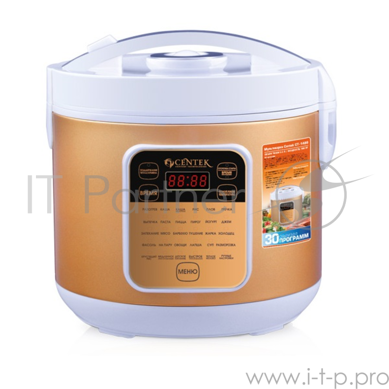 Мультиварка Centek CT-1486 White (Золото/бел) 5.0л, 700Вт, 30 прогр, книга, МУЛЬТИШЕФ