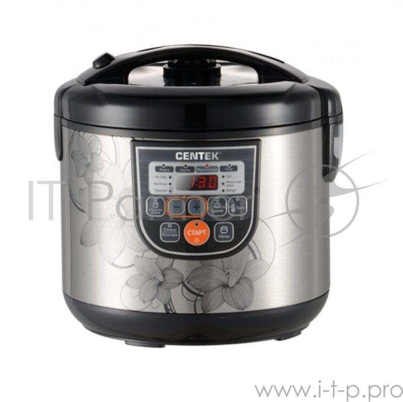Мультиварка Centek CT-1498 (чёрный, сталь) 700Вт, 5.0л, 10 программ + 28 программ Мультишеф