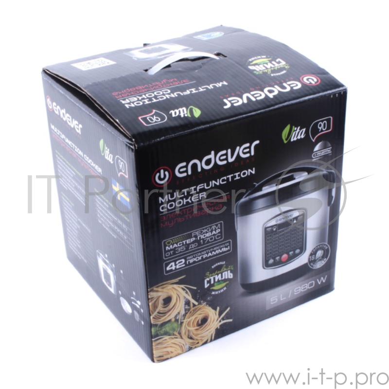 Мультиварка ENDEVER VITA 90 черный стальной Мощность (Вт): 980 Номинальное напряжение (В): 220 В, 50 Гц Объем (л):5,0 Количество автоматических режимов работы: 42 Таймер с отсрочкой старта:до 24 ч. Габаритные размеры: 28*26.5*28.8 42 автоматических п