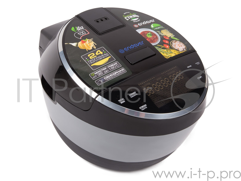 Мультиварка ENDEVER VITA 100 (черный) электрическая Endever Vita 100, черный/стальной, мощность 1300 Вт, емкость 5л, 24 авторежимов , мастер повар,книга рецептов, 2 шт/уп.таймер до 24 часов, автоподогрев, LED-дисплей, стальной корпус,регулировка врем