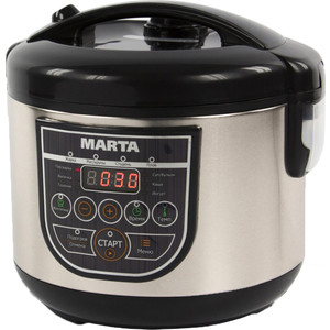 Мультиварка MARTA MT-4324 NS {NONSTICK} черный жемчуг 500 W, сталь, утолщенная чаша 3 л, 31 программа (11 автоматических, 20 ручных), Мультиповар, ШЕФ-повар (изменение программ) LED-дисплей с временем и температурой, отсрочка старта 24 ч, подогрев до