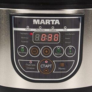 Мультиварка MARTA MT-4324 NS {NONSTICK} черный жемчуг 500 W, сталь, утолщенная чаша 3 л, 31 программа (11 автоматических, 20 ручных), Мультиповар, ШЕФ-повар (изменение программ) LED-дисплей с временем и температурой, отсрочка старта 24 ч, подогрев до