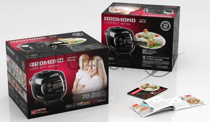 Мультиварка REDMOND RMC-03 мультиповар, молочная каша, жарка, приготовление на пару, выпечка, тушение, йогурт, крупа поддержание тепла, отложенный старт, регулировка времени приготовления, управление со смартфона керамическое покрытие чаши мощность