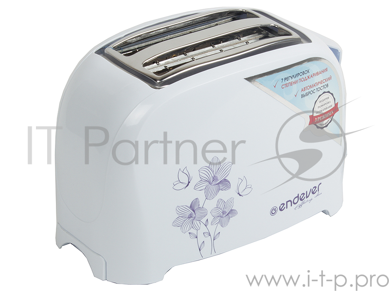 Тостер Endever Skyline ST-116 900Вт, белый, 3 режима работы, 7 регулировок поджаривания, 2 отсека для загрузки тостов, механическое управление