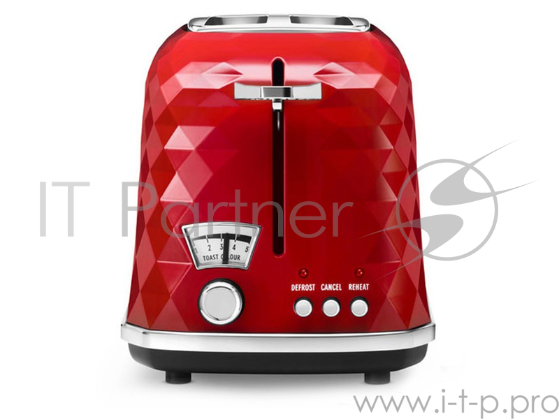 Тостер DeLonghi CTJ2103.R, 900Вт, разморозка, на 2 тоста, решетка для подогрева, поддон, красный