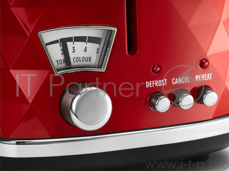 Тостер DeLonghi CTJ2103.R, 900Вт, разморозка, на 2 тоста, решетка для подогрева, поддон, красный