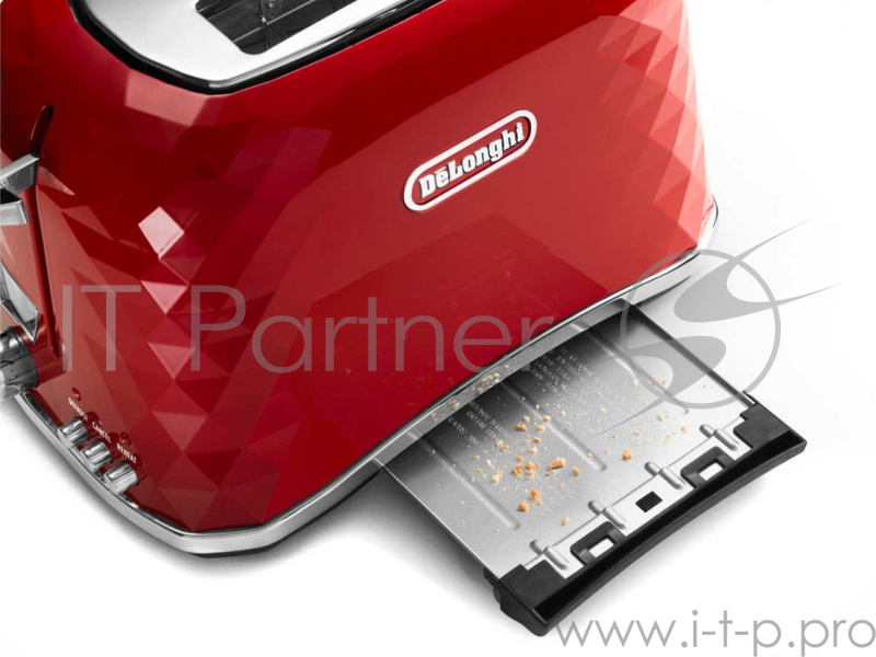 Тостер DeLonghi CTJ2103.R, 900Вт, разморозка, на 2 тоста, решетка для подогрева, поддон, красный