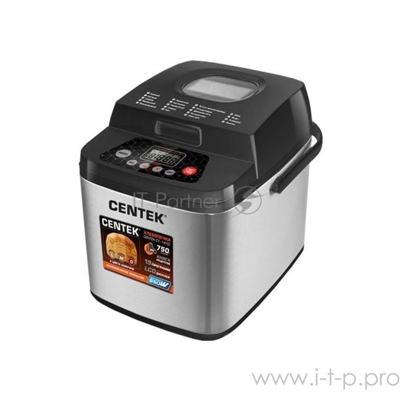 Хлебопечка Centek CT-1410 BLACK (черн) 750г, 650Вт, 19 программ, таймер, LCD, окошко, нерж