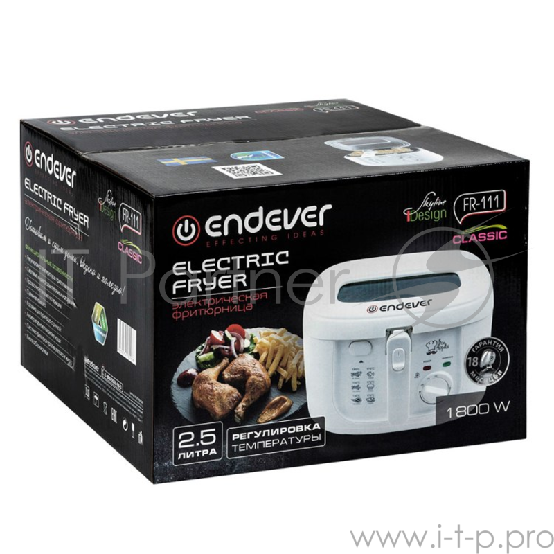 Фритюрница Endever Skyline FR-111, белый, 1800Вт., объем 2,5л., антипригарное покрытие