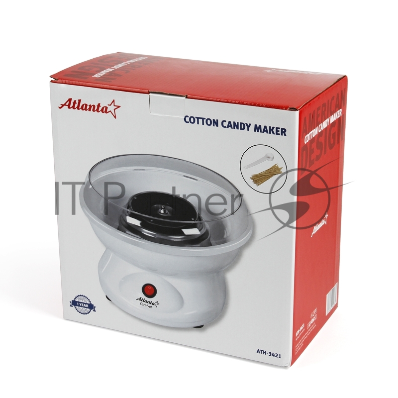 Аппарат для сахарной ваты ATLANTA, ATH-3421, 500Вт, защитный экран для безопасного использования. кварцевый нагревательный элемент, пониженный ур шума.