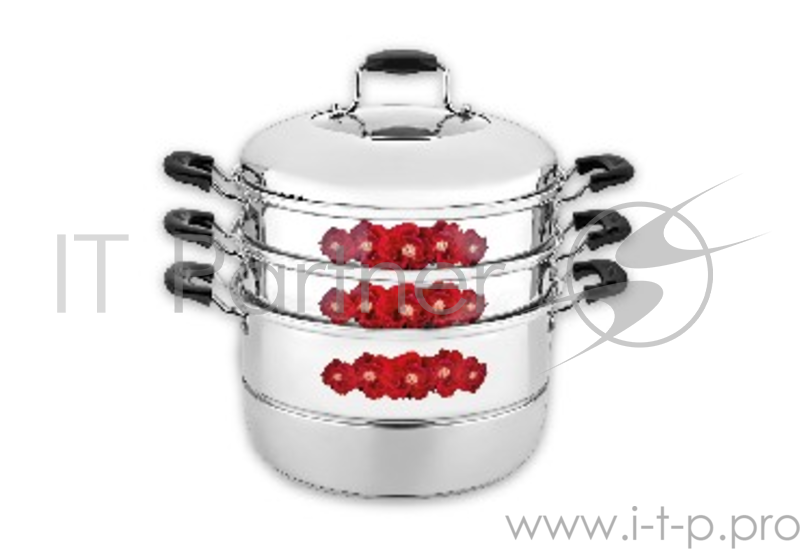 Мантоварка-пароварка LARA LR03-40 11,0л LR03-40 Мантоварка-пароварка LARA (нерж) 28x31см, 11л, 3 СЕКЦИИ + КРЫШКА с окном, сталь 0,5 мм