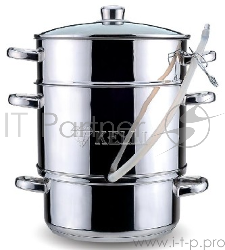 Соковарка KELLI KL-4107 8,0л(Объем 8 л. 3х-слойное капсульное дно. Дуршлаг для фруктов, овощей, ягод. Прозрачная стеклянная крышка с паровыпуском. Удобные ручки не нагреваются. Высококачественная нерж. сталь 18/10. Зеркальная полировка. Подходит к ин