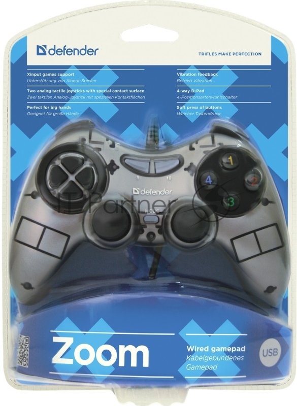 Геймпад DEFENDER Проводной геймпад Zoom USB Xinput, 10 кнопок, 2 стика 64244
