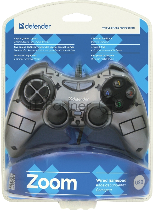Геймпад DEFENDER Проводной геймпад Zoom USB Xinput, 10 кнопок, 2 стика 64244