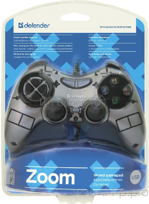 Геймпад DEFENDER Проводной геймпад Zoom USB Xinput, 10 кнопок, 2 стика 64244